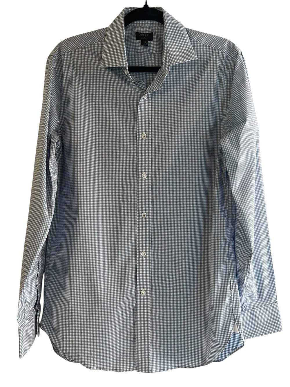 J.Crew Men's Blue Micro-Check Classic Dress Business Casual Button Down Shirt